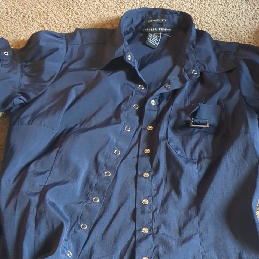 Antilia Femme Blue Button-Up Blouse